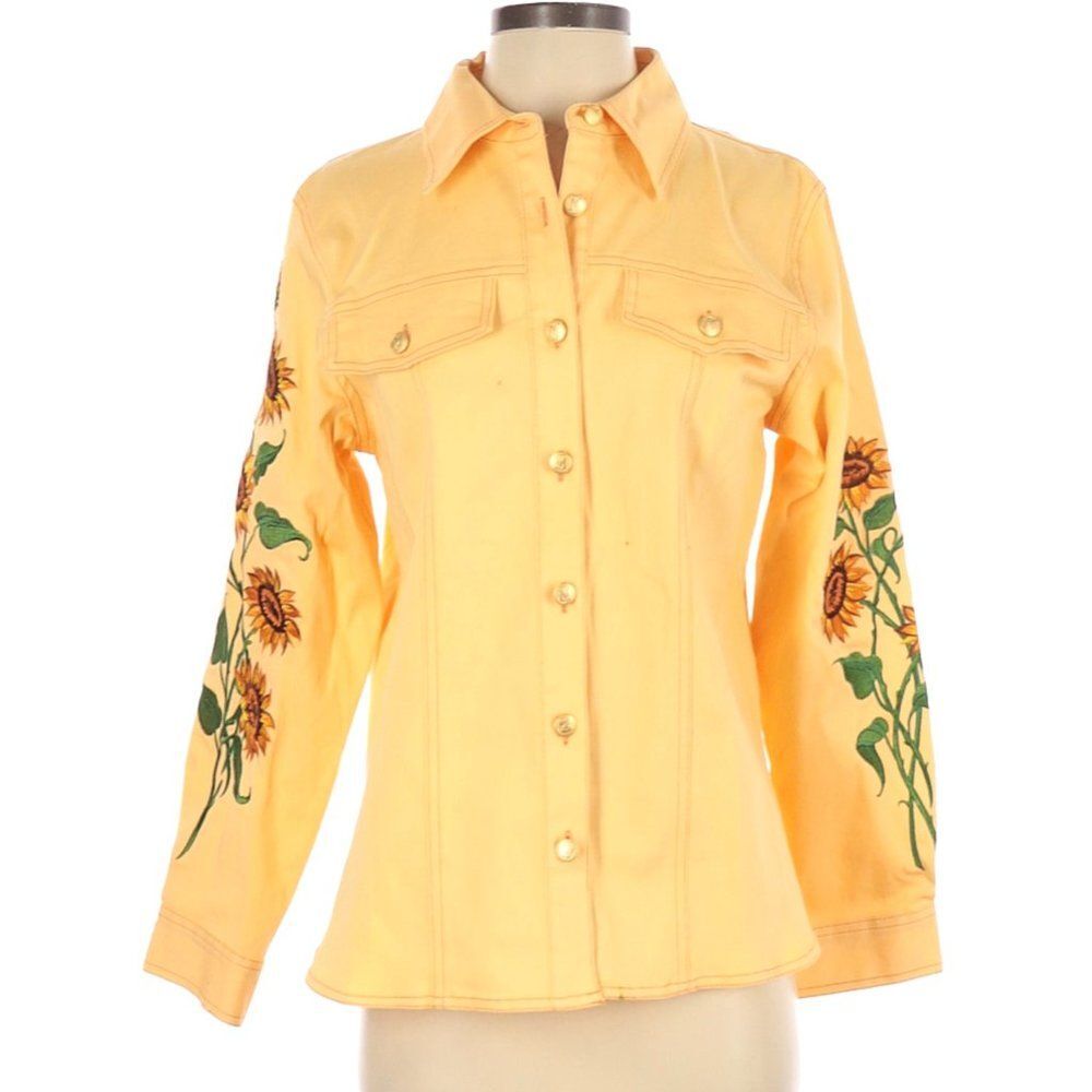Bob Mackie Embroidered Sunflower Denim Jacket XS